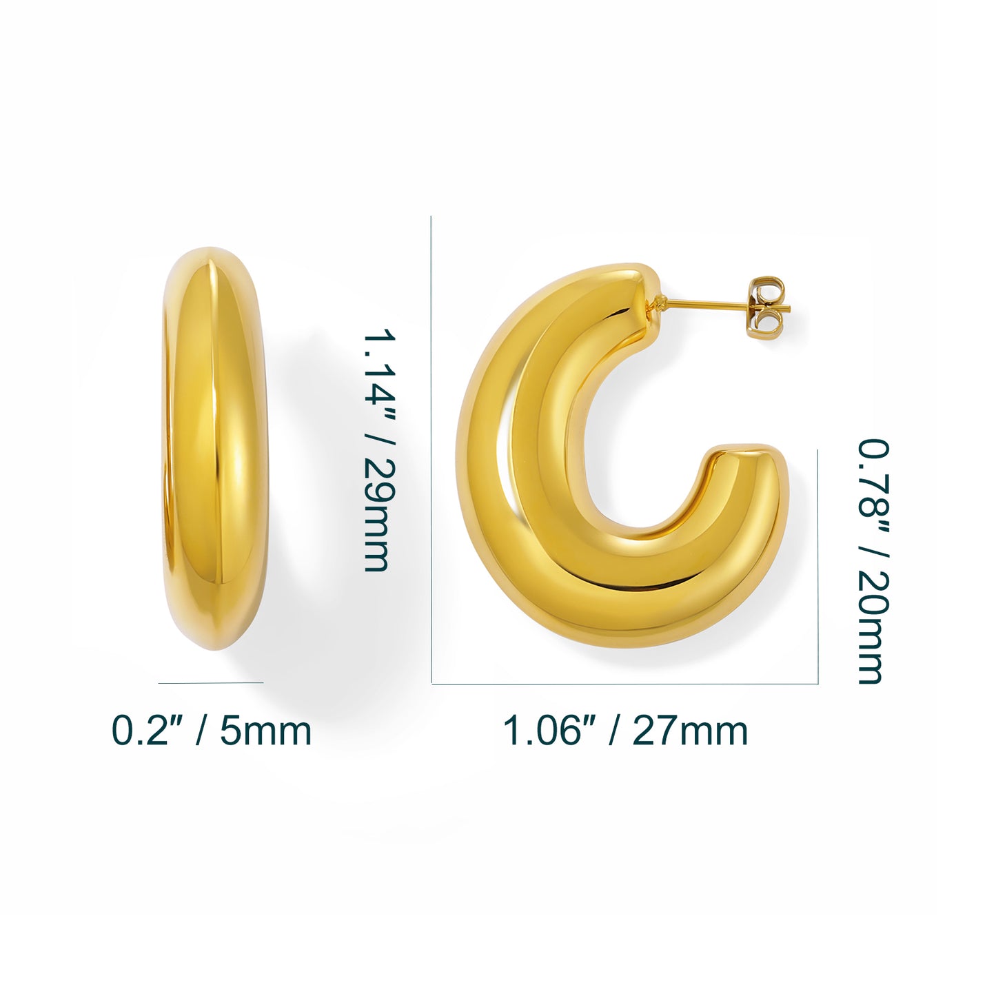 18K Gold Plated Large Size Chunky Lightweight Gold Hoop Earrings