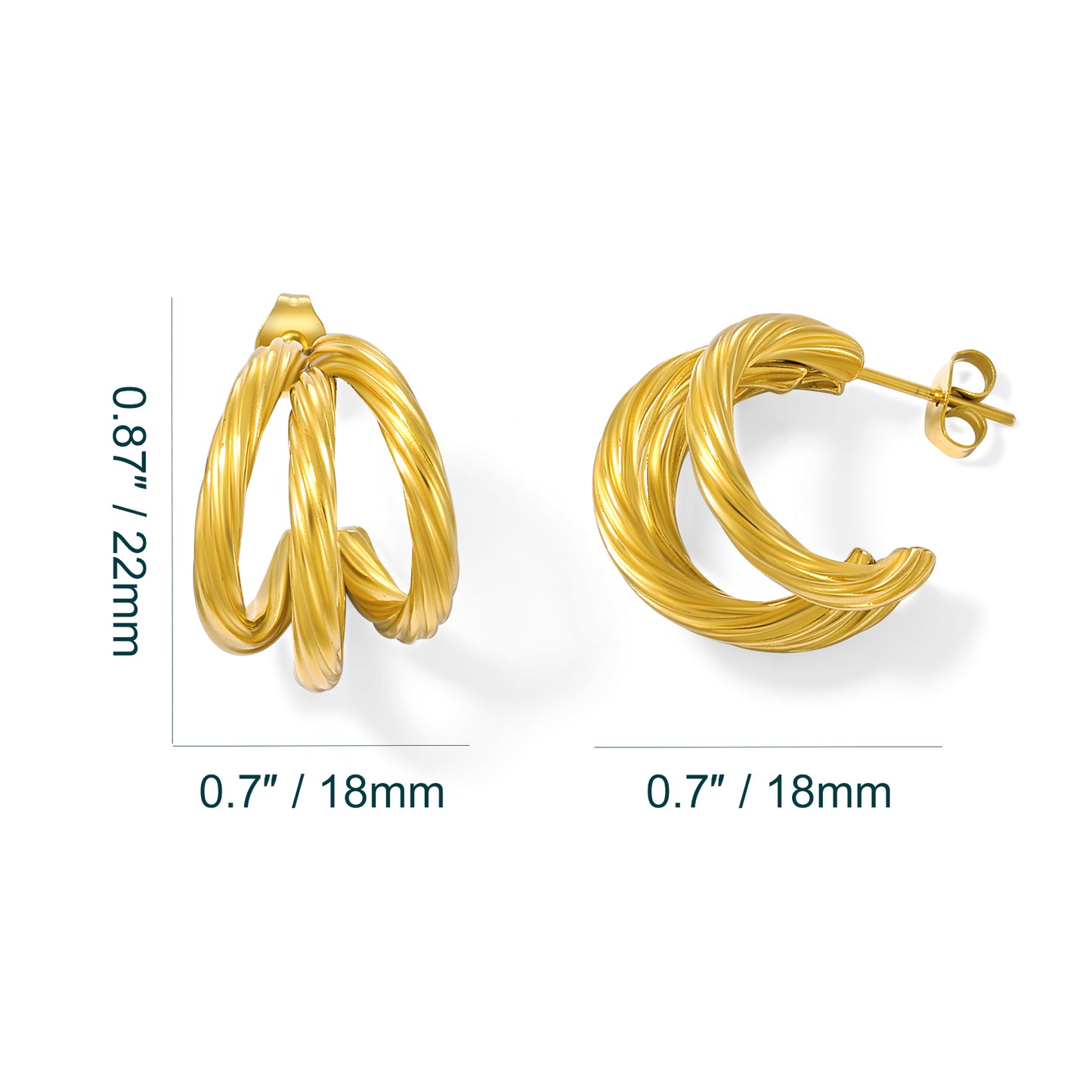 18K Gold Plated Twisted  Lightweight Gold Hoop Earrings