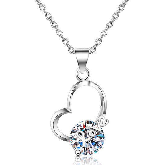 2 Carat Solitaire and LOVE  Irregular Heart Shape Moissanite Pendant Necklace for Women