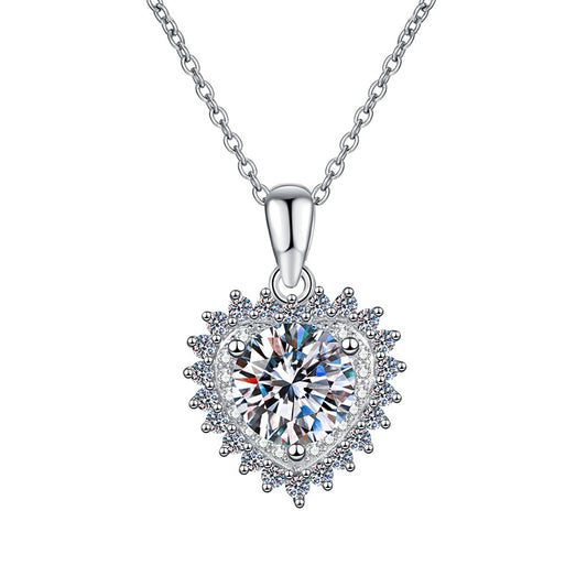 2 Carat Moissanite Necklace for Women, Heart Cut Pendant with Halo Setting