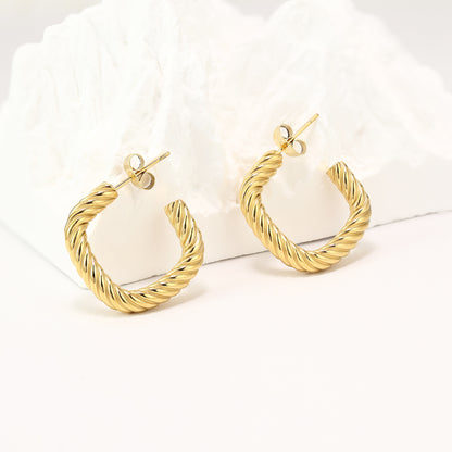 18K Gold Plated Chunky Twill Texture Rough Square Hoop Earrings