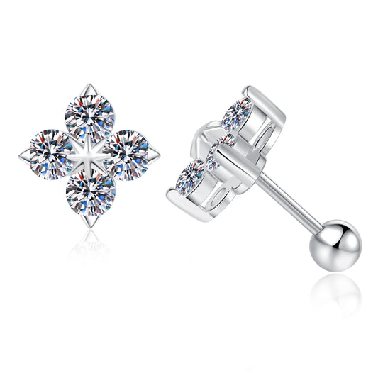 Clover Moissanite Stud Earrings for Women Men