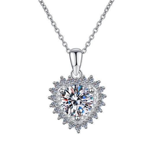2 Carat Moissanite Necklace for Women, Heart Cut Pendant with Halo Setting