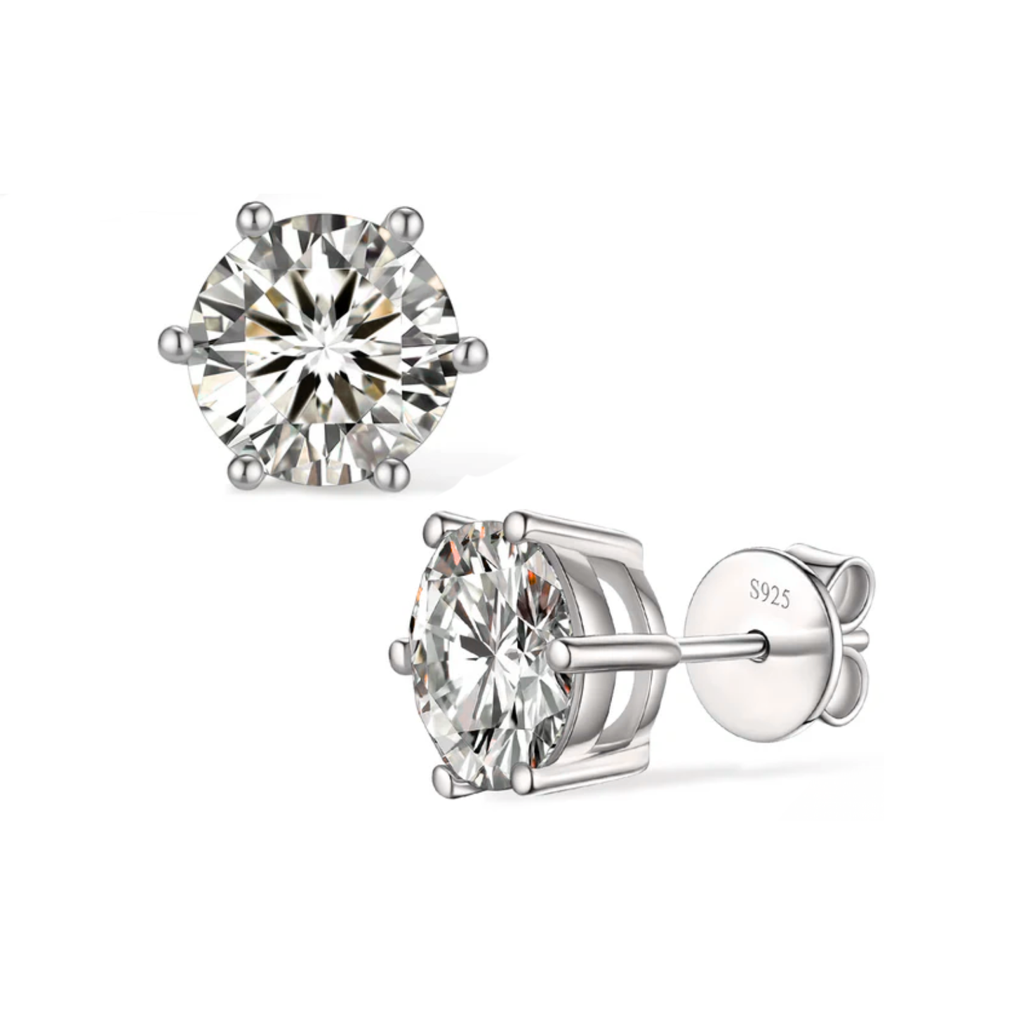 Moissanite Silver Stud Earrings Solitaire