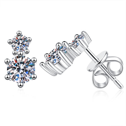 Moissanite Stud Earrings for Women 2-Stone Graduated 0.6ct & 0.3ct Prong Design