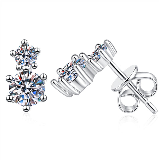Moissanite Stud Earrings for Women 2-Stone Graduated 0.6ct & 0.3ct Prong Design