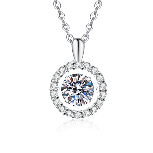 Floating Moissanite Pendant Necklace for Women, 1 Carat Solitaire with Halo Design