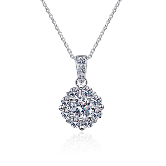 1 Carat Round Center Stone with Halo Dainty Moissanite Necklace for Women