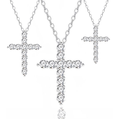 Moissanite Cross Necklace for Women, Dainty Silver Pendant