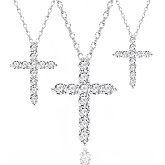 Moissanite Cross Necklace for Women, Dainty Silver Pendant