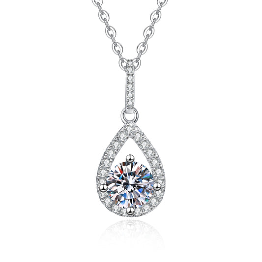 Waterdrop Moissanite Pendant Necklace for Women, 1 Carat Solitaire