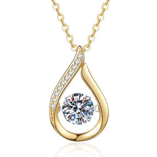 Moissanite Pendant Gold Necklace for Women, 1 Carat Moissanite Stone, Waterdrop Pendant, 14K Gold Plated 925 Sterling Silver Chain,