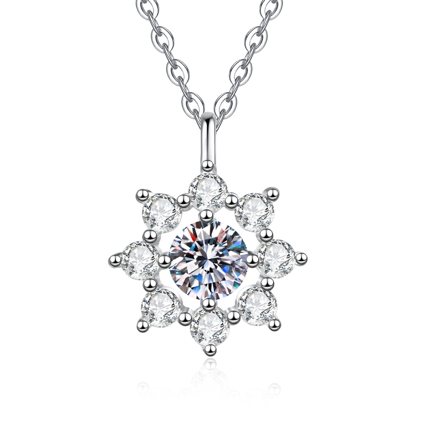 Moissanite Sunflower Pendant Necklace for Women, 1 Carat Moissanite Stone
