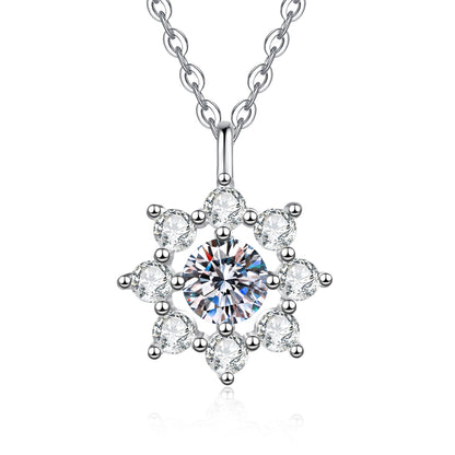 Moissanite Sunflower Pendant Necklace for Women, 1 Carat Moissanite Stone