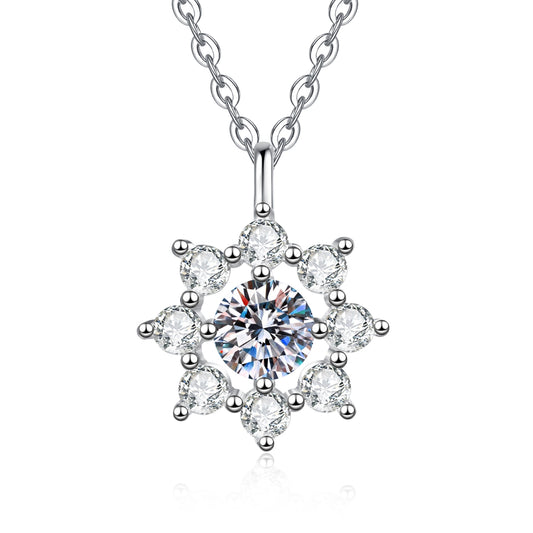 Moissanite Sunflower Pendant Necklace for Women, 1 Carat Moissanite Stone
