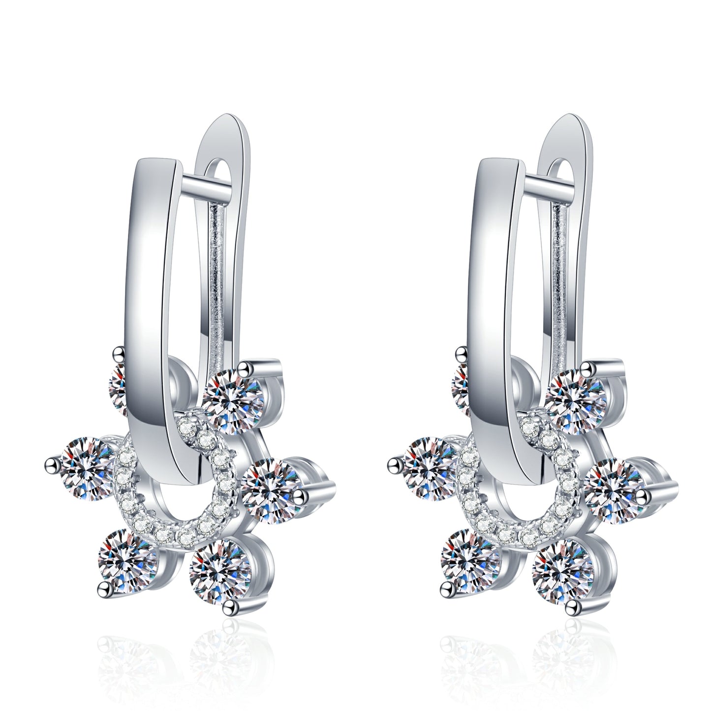 Callalove Moissanite Huggie Hoop Earrings for Women 1-2 Carat Dangle Design with Pavé Accents