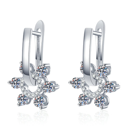 Callalove Moissanite Huggie Hoop Earrings for Women 1-2 Carat Dangle Design with Pavé Accents