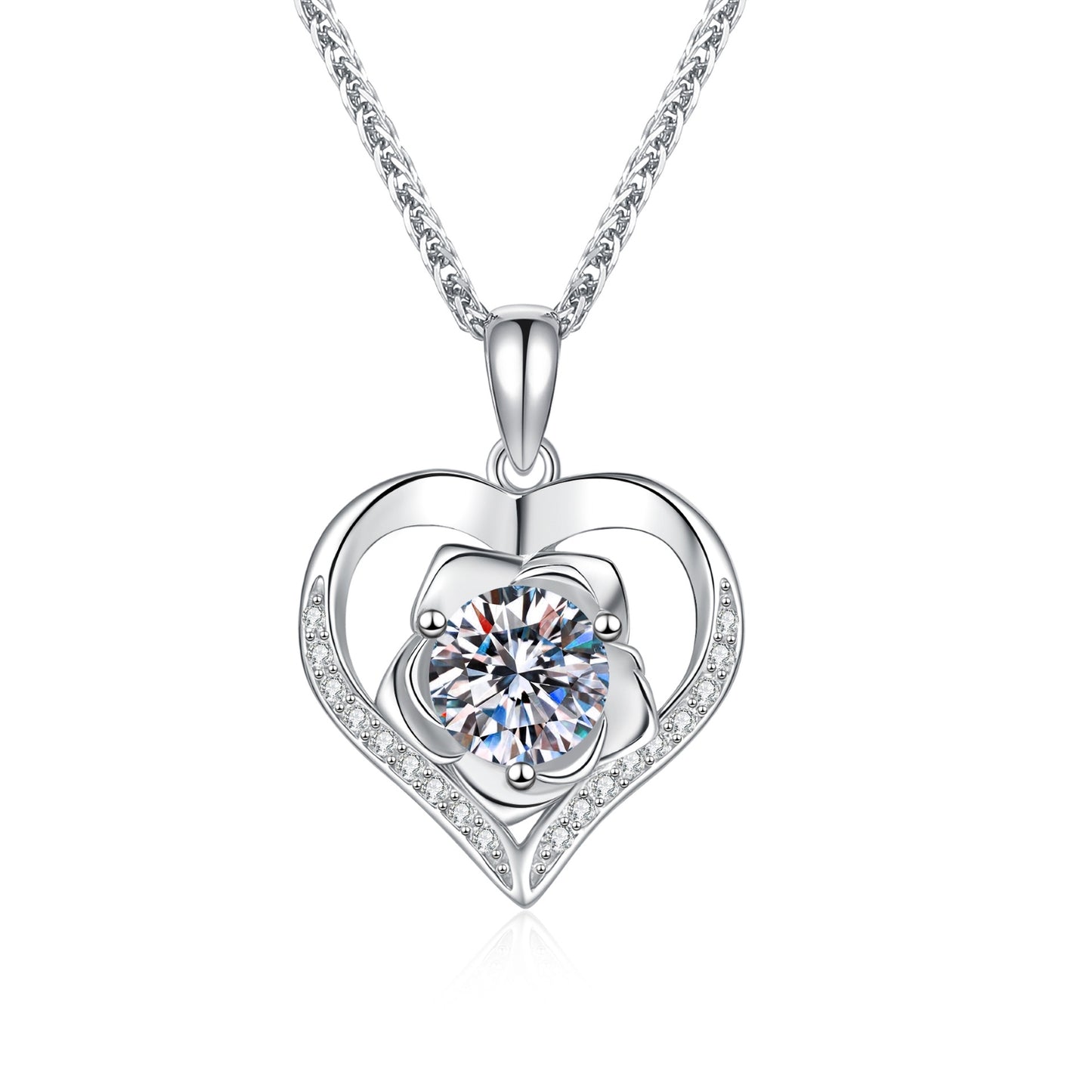 callalove Moissanite Rose Heart Necklace for Women, Mother's Day Gift