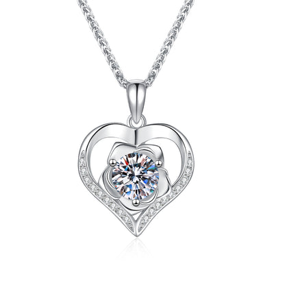 callalove Moissanite Rose Heart Necklace for Women, Mother's Day Gift