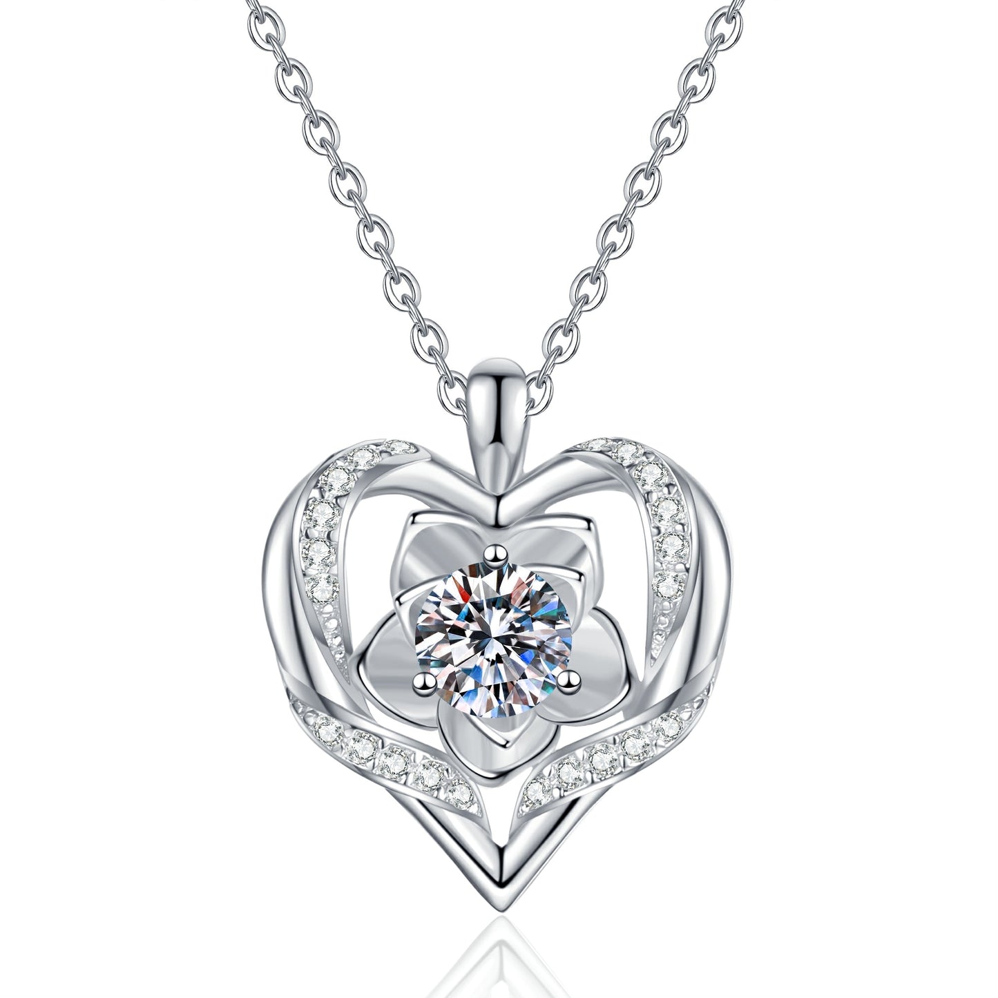 callalove Moissanite Heart Floral Necklace for Women