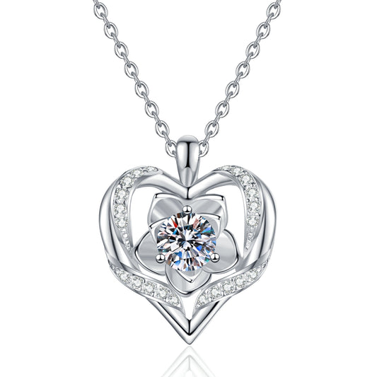 callalove Moissanite Heart Floral Necklace for Women