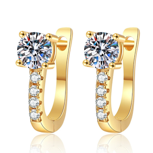Moissanite Hoop Silver Gold Earring for Women - 0.5 Carat Round Cut Hoop Earrings