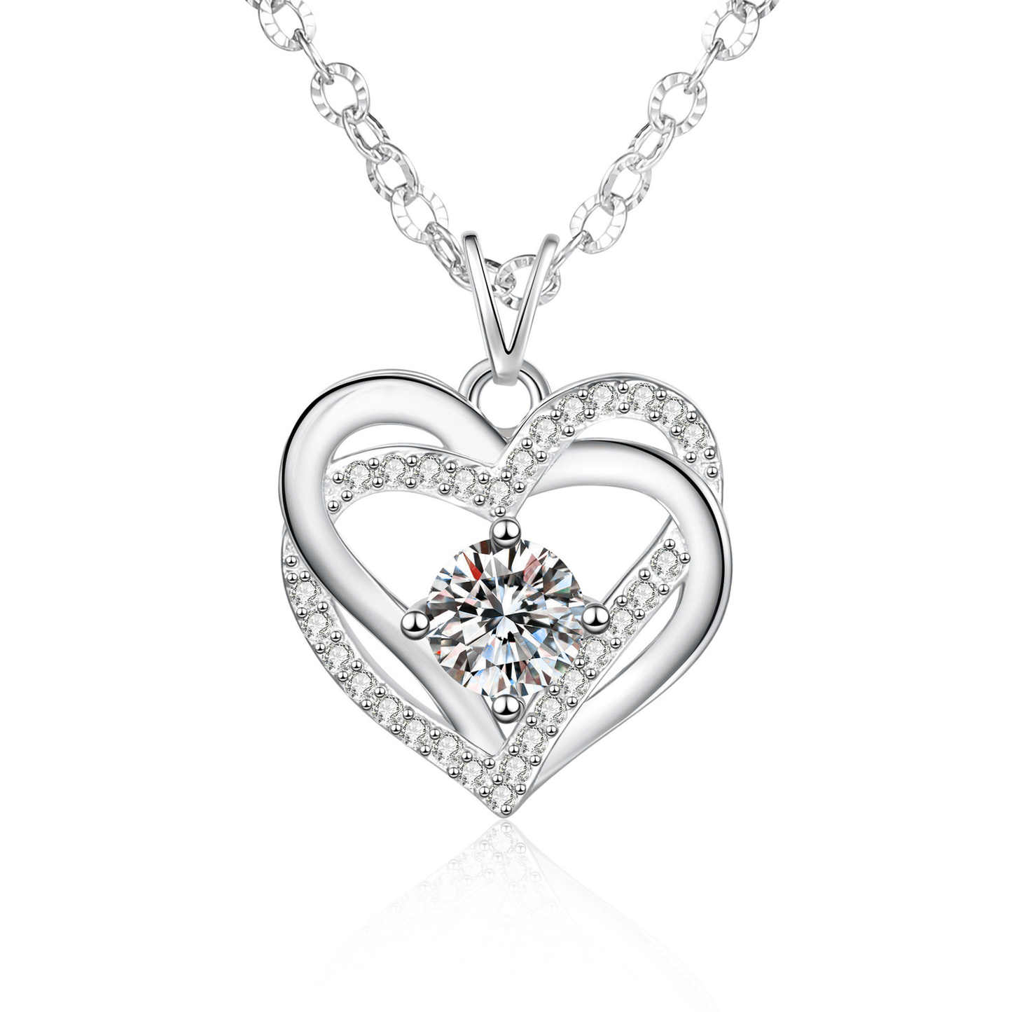 callalove Moissanite Double Heart Necklace for Women, Mother's Day Gift