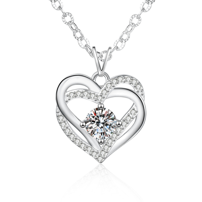 callalove Moissanite Double Heart Necklace for Women, Mother's Day Gift