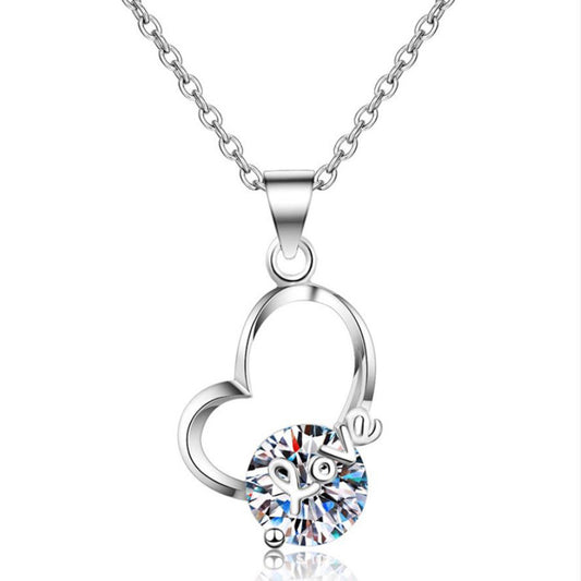 2 Carat Solitaire and LOVE  Irregular Heart Shape Moissanite Pendant Necklace for Women