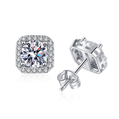 1 Carat Each Halo Moissanite Stud Earrings for Women and Men