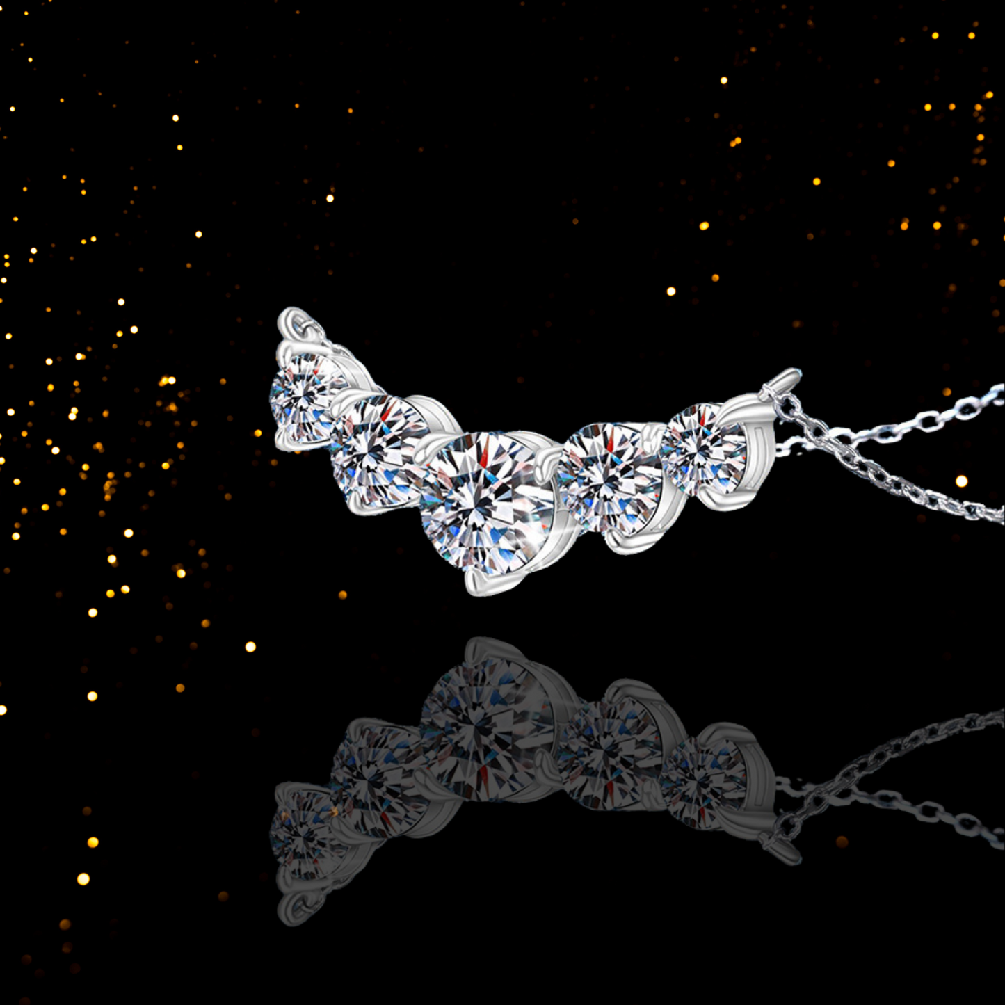 5-Stone Graduated Moissanite Pendant Necklace for Women