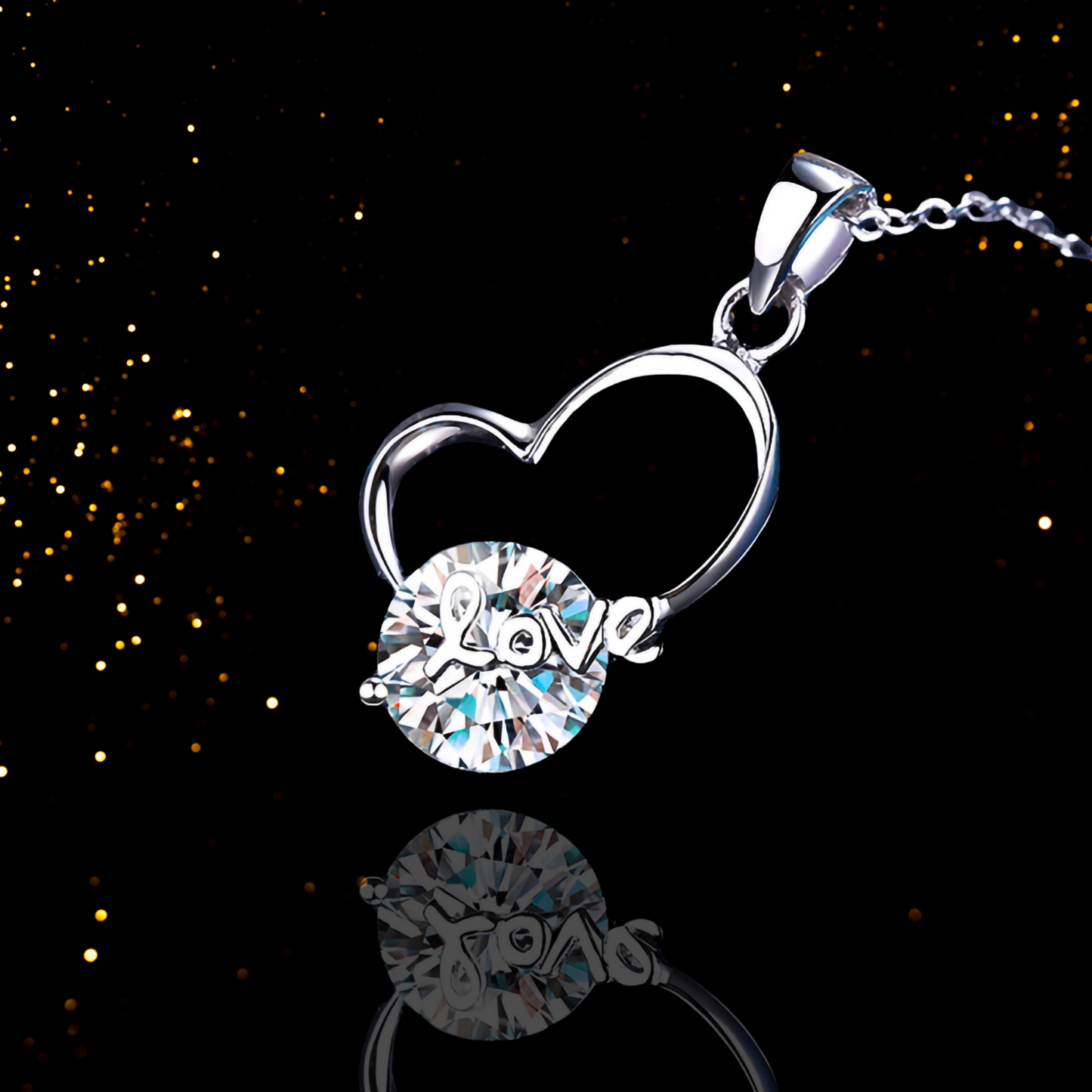 2 Carat Solitaire and LOVE  Irregular Heart Shape Moissanite Pendant Necklace for Women