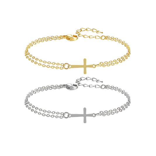 Cross Layered Chain Bracelet 2 Colors