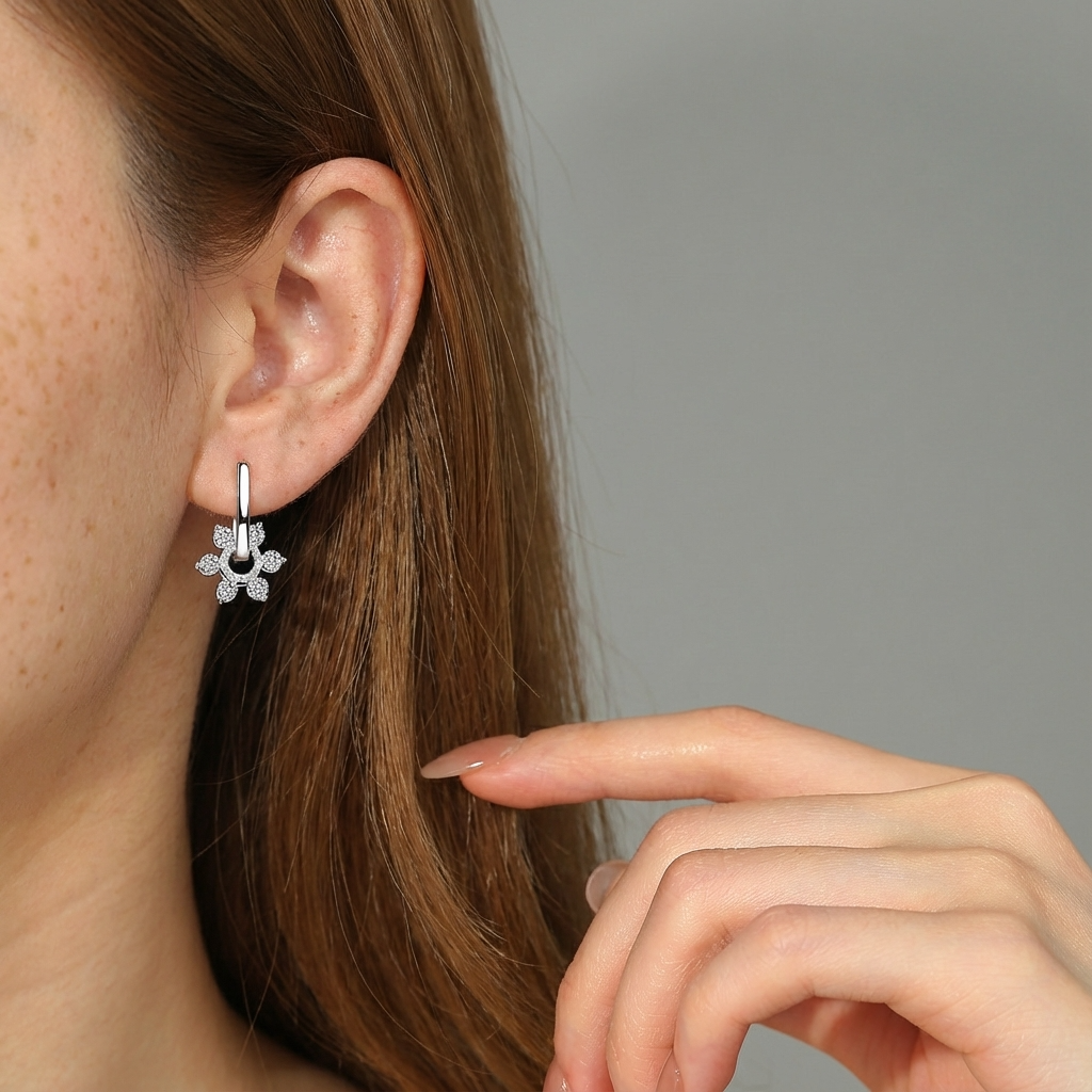 Callalove Moissanite Huggie Hoop Earrings for Women 1-2 Carat Dangle Design with Pavé Accents