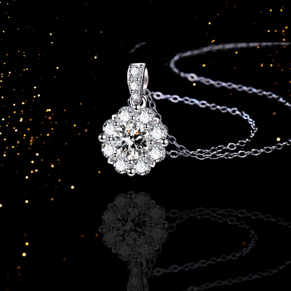 1 Carat Round Center Stone with Halo Dainty Moissanite Necklace for Women