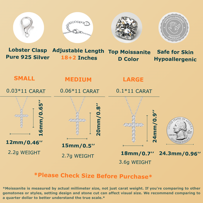 Moissanite Cross Necklace for Women, Dainty Silver Pendant