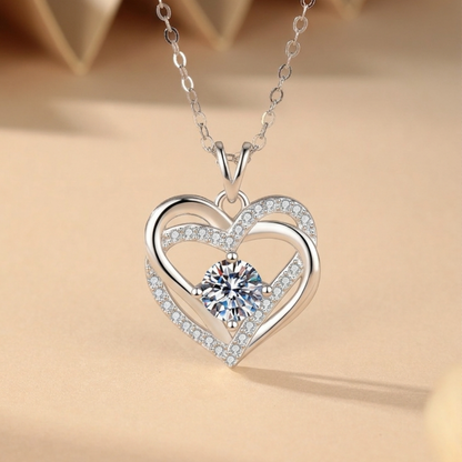 callalove Moissanite Double Heart Necklace for Women, Mother's Day Gift
