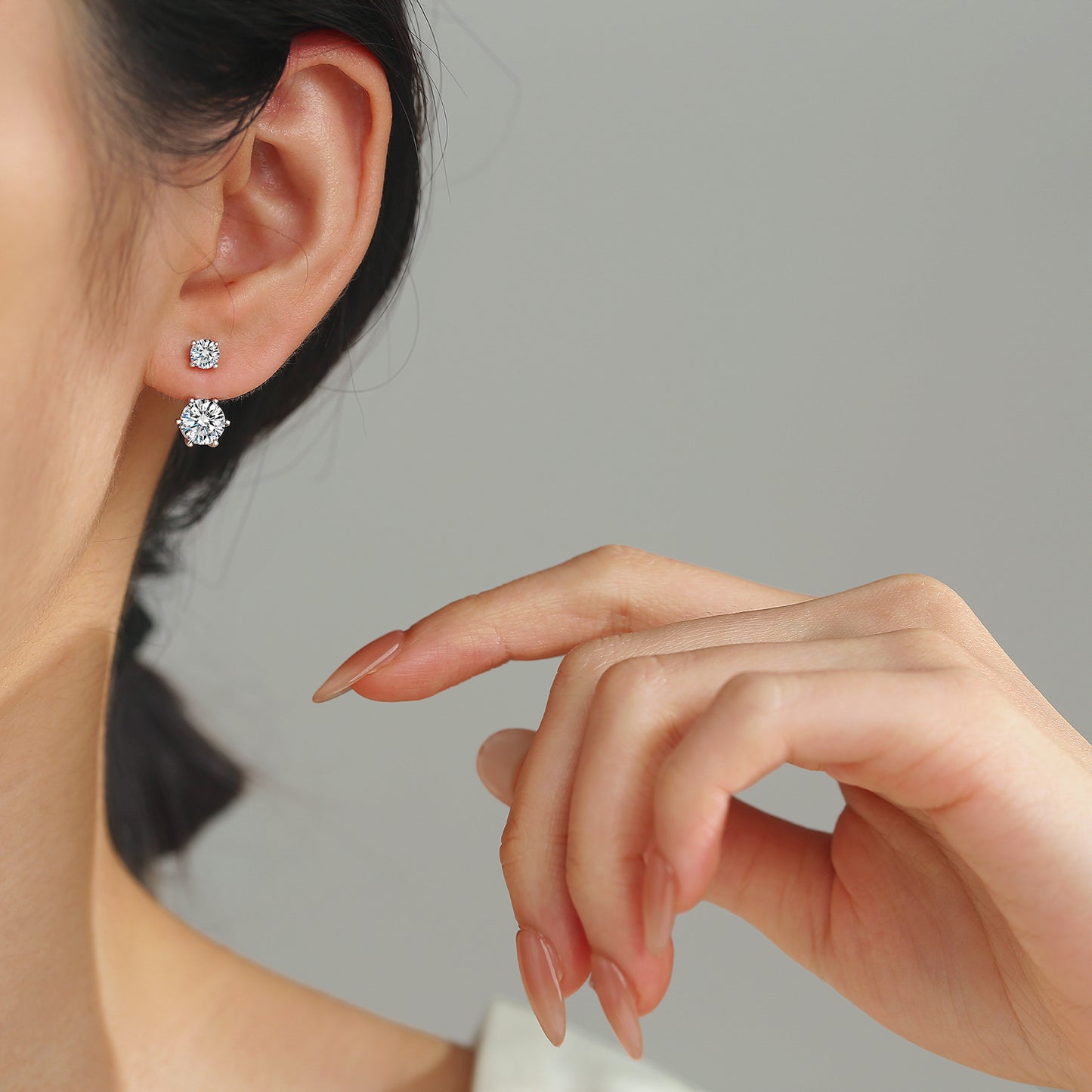 Moissanite Stud Earrings for Women Men, 2-Stone Graduated 1ct & 0.3ct Bar Setting Design