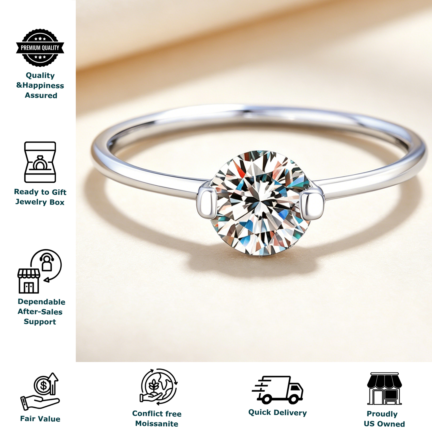 Moissanite Promise Ring for Women – 1 Carat Round Cut Stone