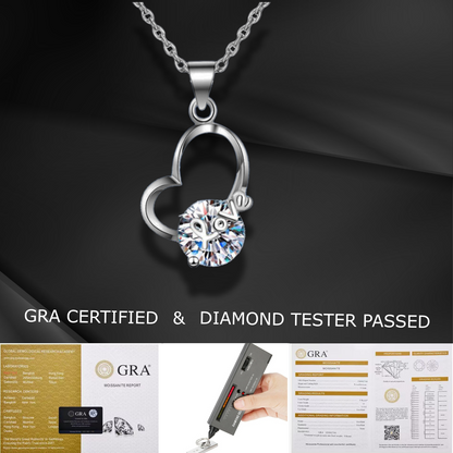2 Carat Solitaire and LOVE  Irregular Heart Shape Moissanite Pendant Necklace for Women