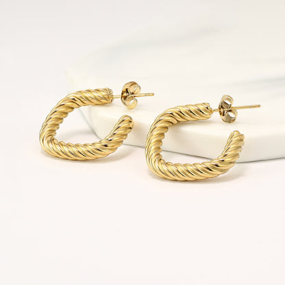 18K Gold Plated Chunky Twill Texture Rough Square Hoop Earrings