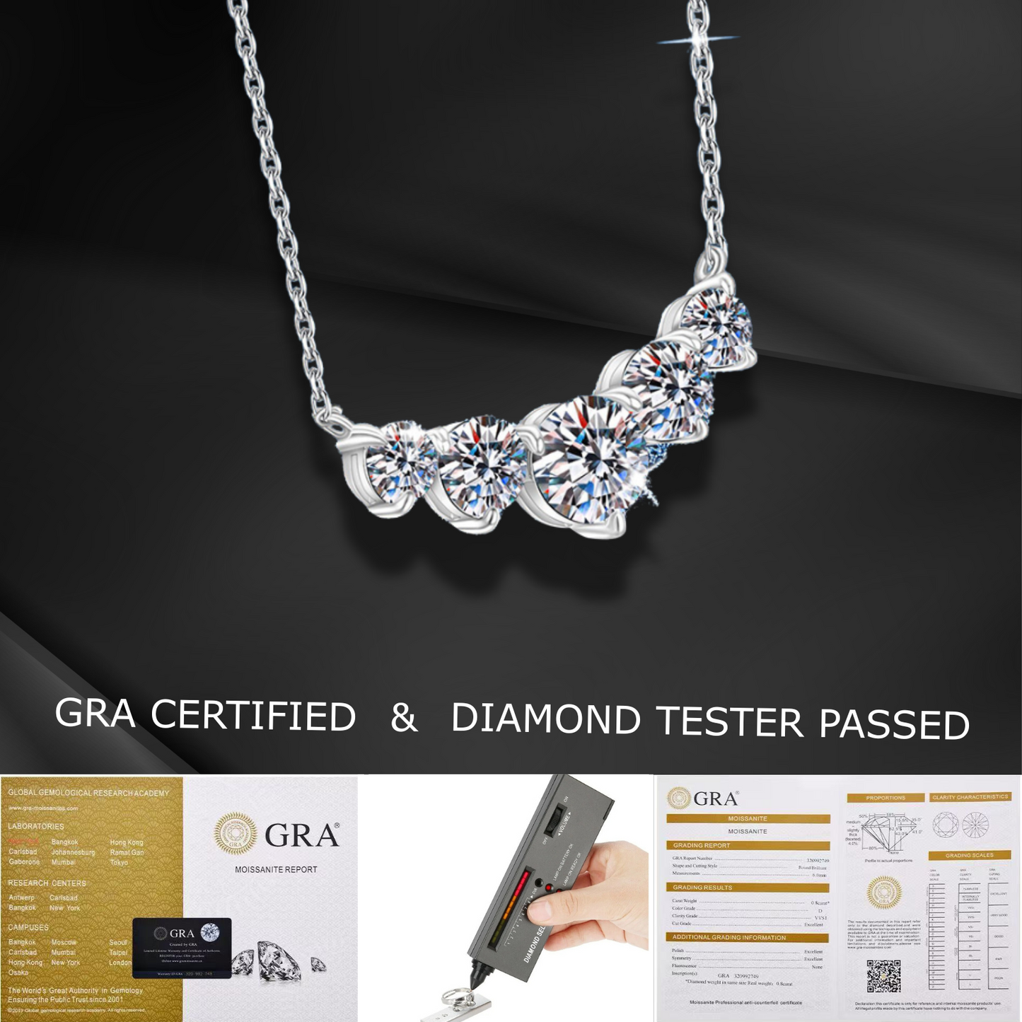 5-Stone Graduated Moissanite Pendant Necklace for Women