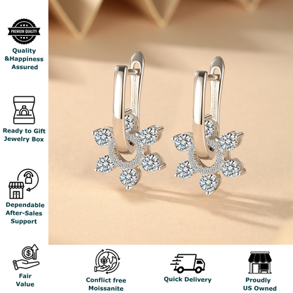 Callalove Moissanite Huggie Hoop Earrings for Women 1-2 Carat Dangle Design with Pavé Accents