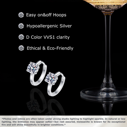 1 Carat D Color Moissanite Hoop Earrings for Women