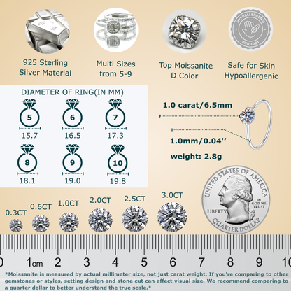 Moissanite Promise Ring for Women – 1 Carat Round Cut Stone
