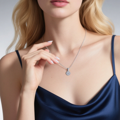 1 Carat Round Center Stone with Halo Dainty Moissanite Necklace for Women
