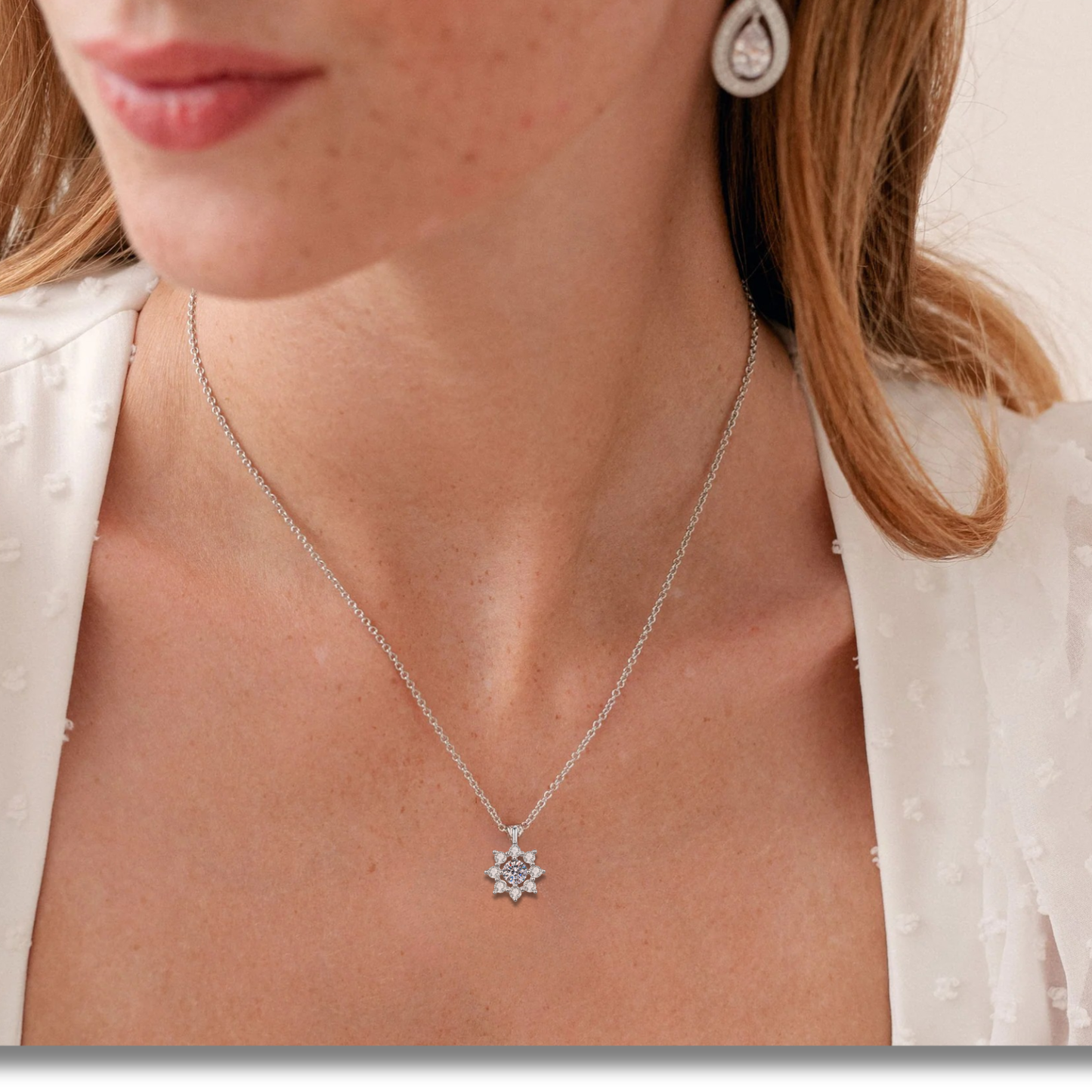 Moissanite Sunflower Pendant Necklace for Women, 1 Carat Moissanite Stone