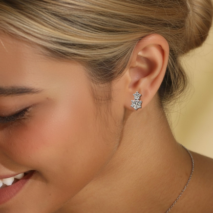Moissanite Stud Earrings for Women 2-Stone Graduated 0.6ct & 0.3ct Prong Design