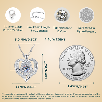 callalove Moissanite Heart Floral Necklace for Women