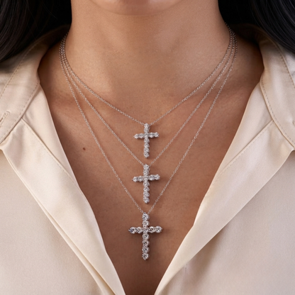 Moissanite Cross Necklace for Women, Dainty Silver Pendant